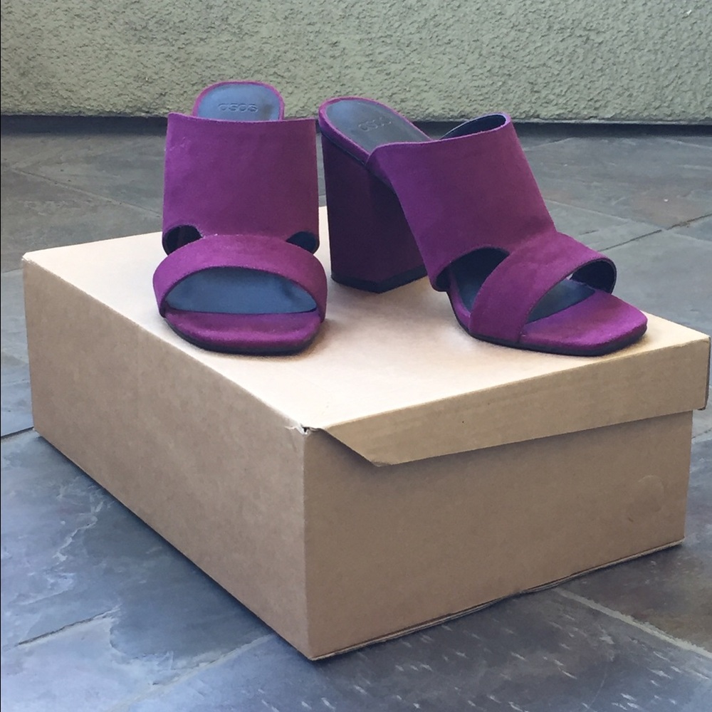 ASOS Fuchsia Suede Block Heel Mules